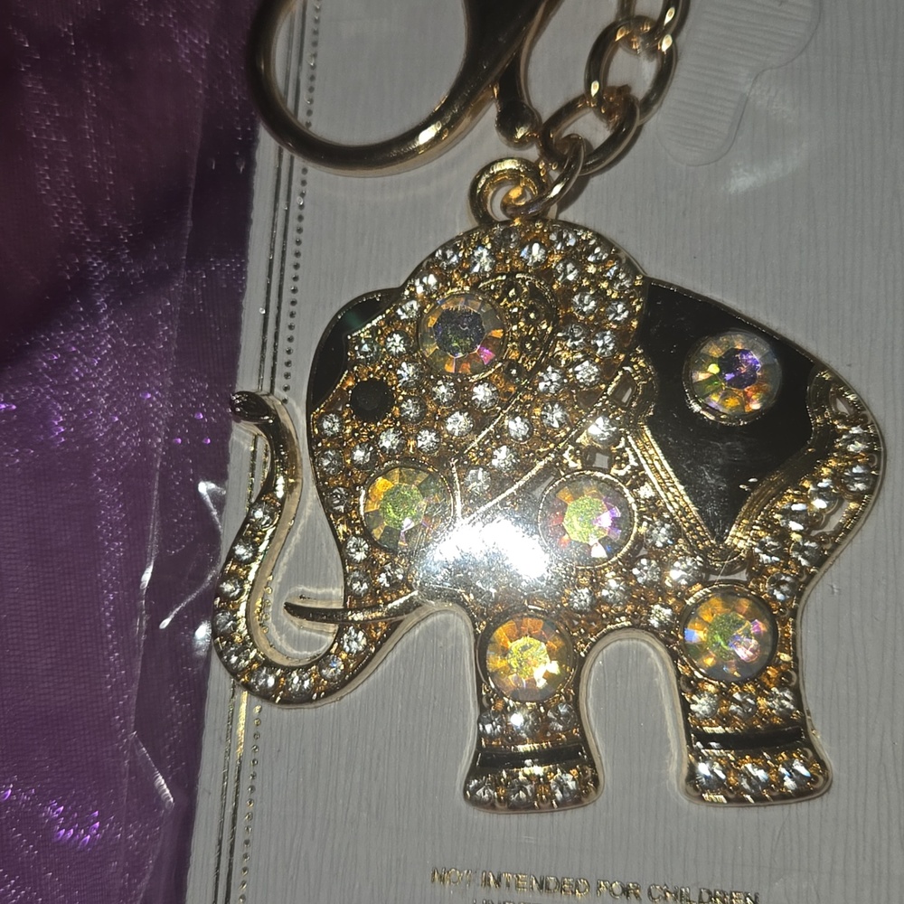 Gold Elephant Crystal Keychain - Women Accessories - Picture 2 of 2
